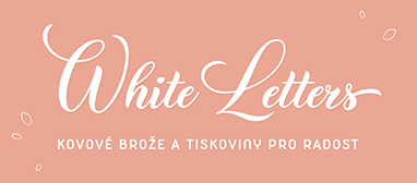 Logo e-shopu s kovovými brožemi WhiteLetters.cz